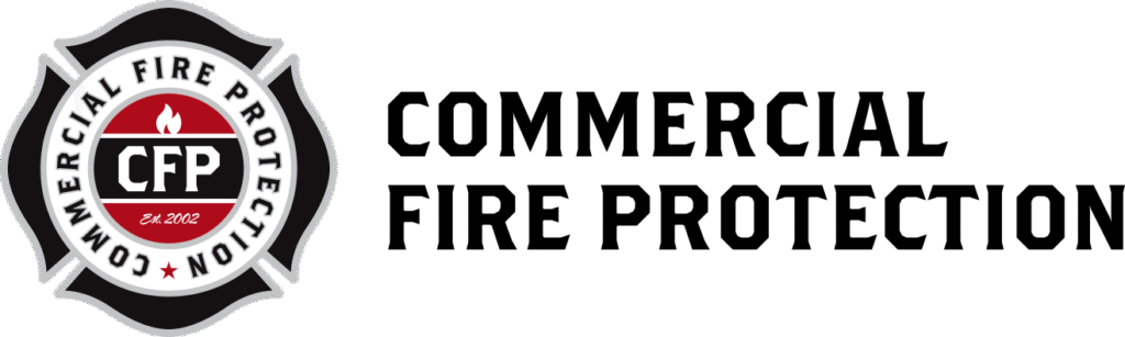 Logo of Commercial Fire Protection, a fire safety company in Newport Beach, CA, established in 2002 with a red flame symbol.