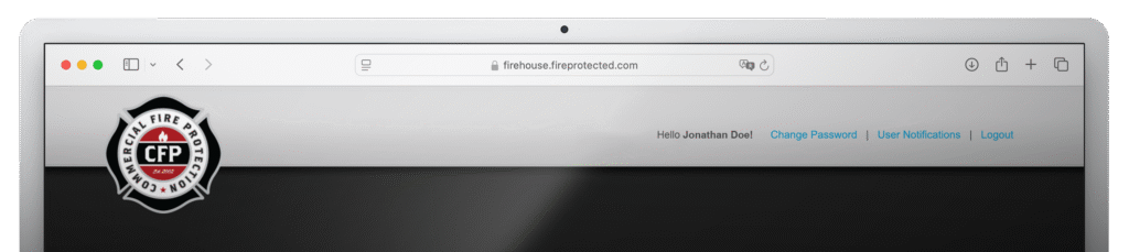 CFP Commercial Fire Protection logo on user website, Newport Beach, CA.