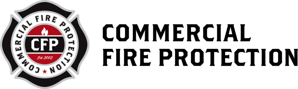 Logo of Commercial Fire Protection, a fire safety company in Newport Beach, CA, established in 2002 with a red flame symbol.
